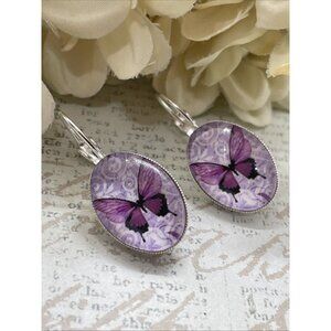 Purple Butterfly Gift FALL fancy Silver Boutique French Wire Earrings Wedding